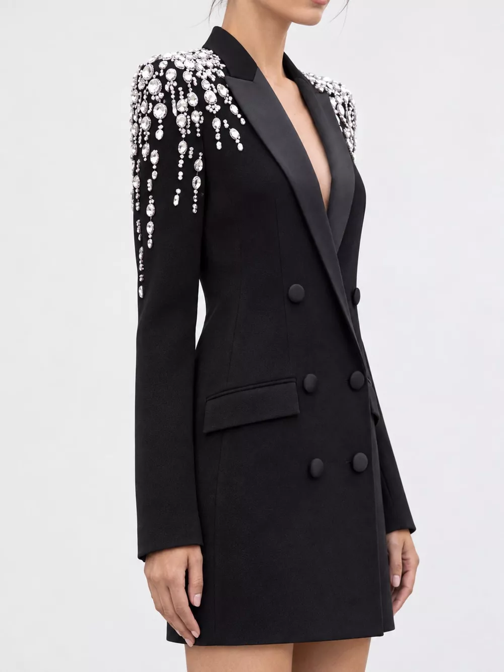Full Size Rhinestone Shoulder Double-Breasted Blazer Plus Size, image 2