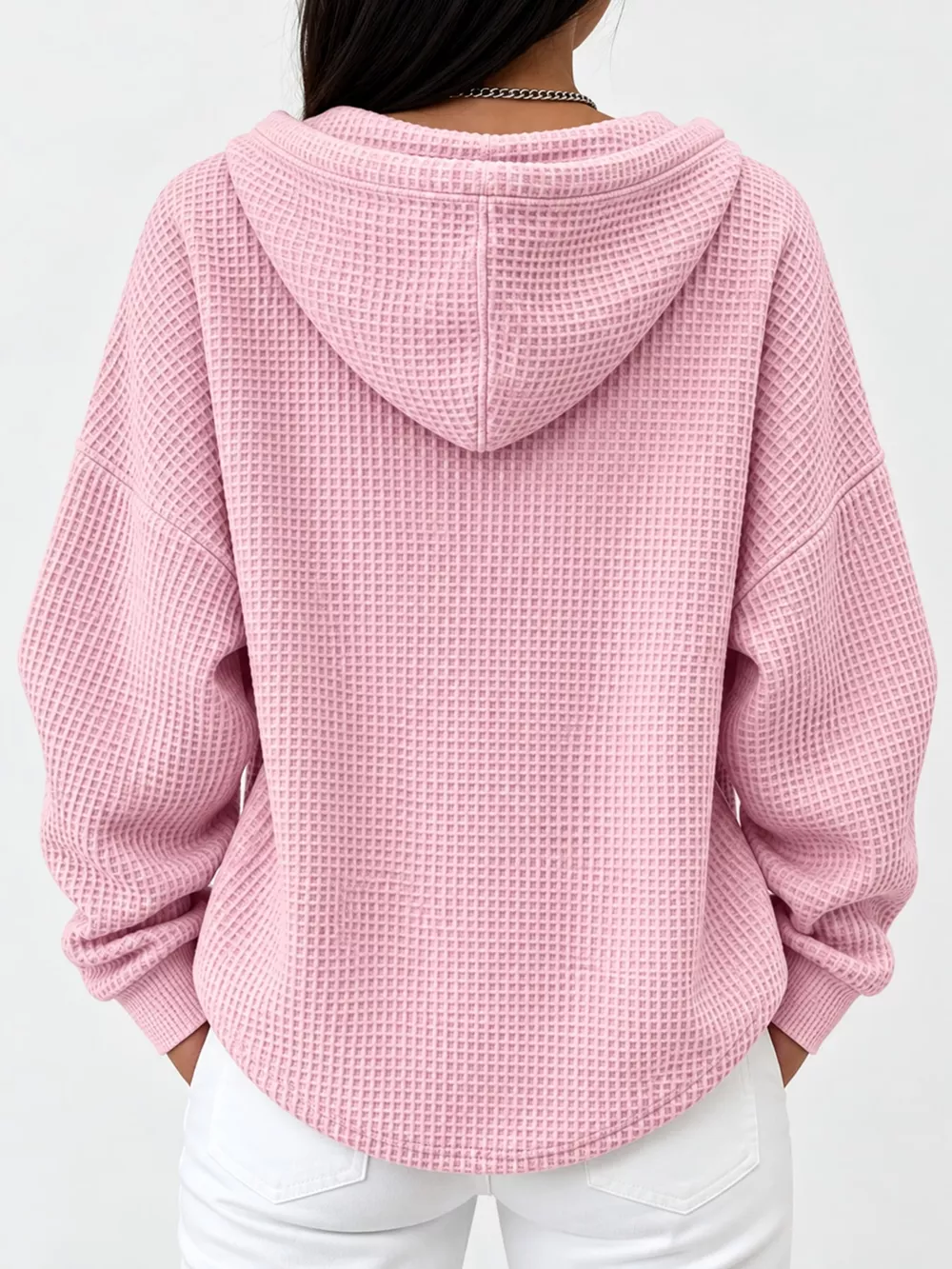 Full Size Waffle Knit Button Detail Hoodie Plus Size, image 17