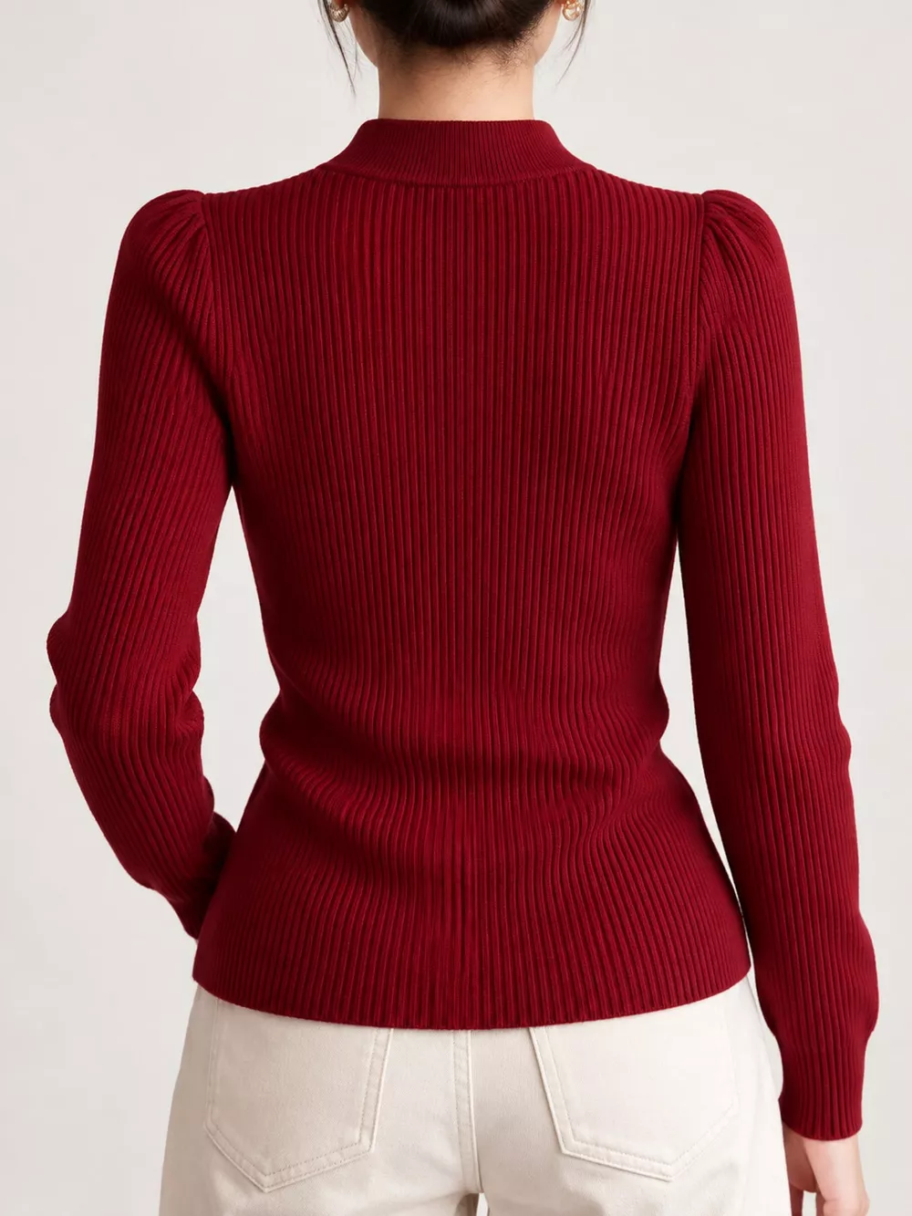 Chinese-Style Button Ribbed Knit Top, image 19