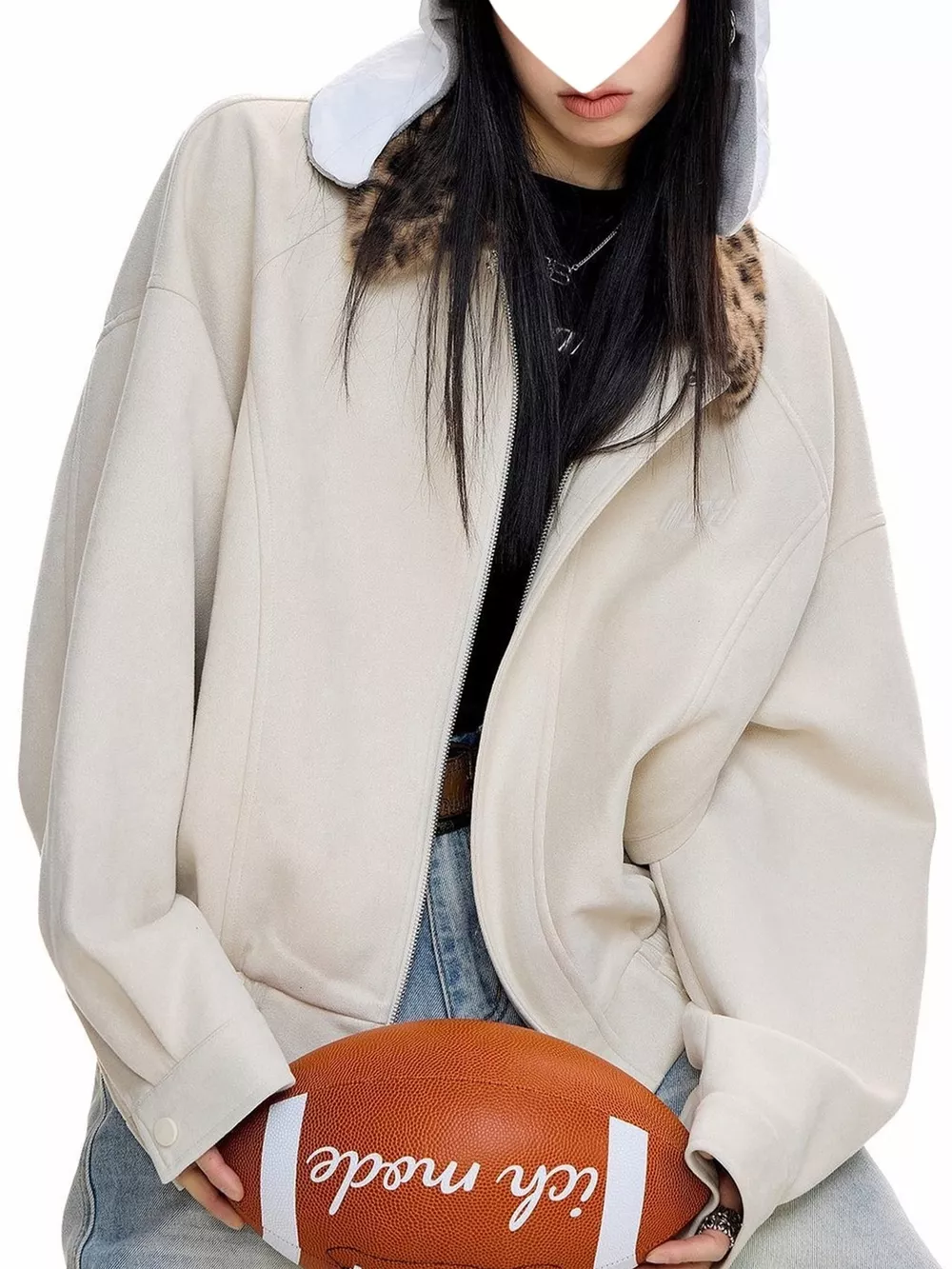 Faux Fur Collar Zip Up Jacket, image 8