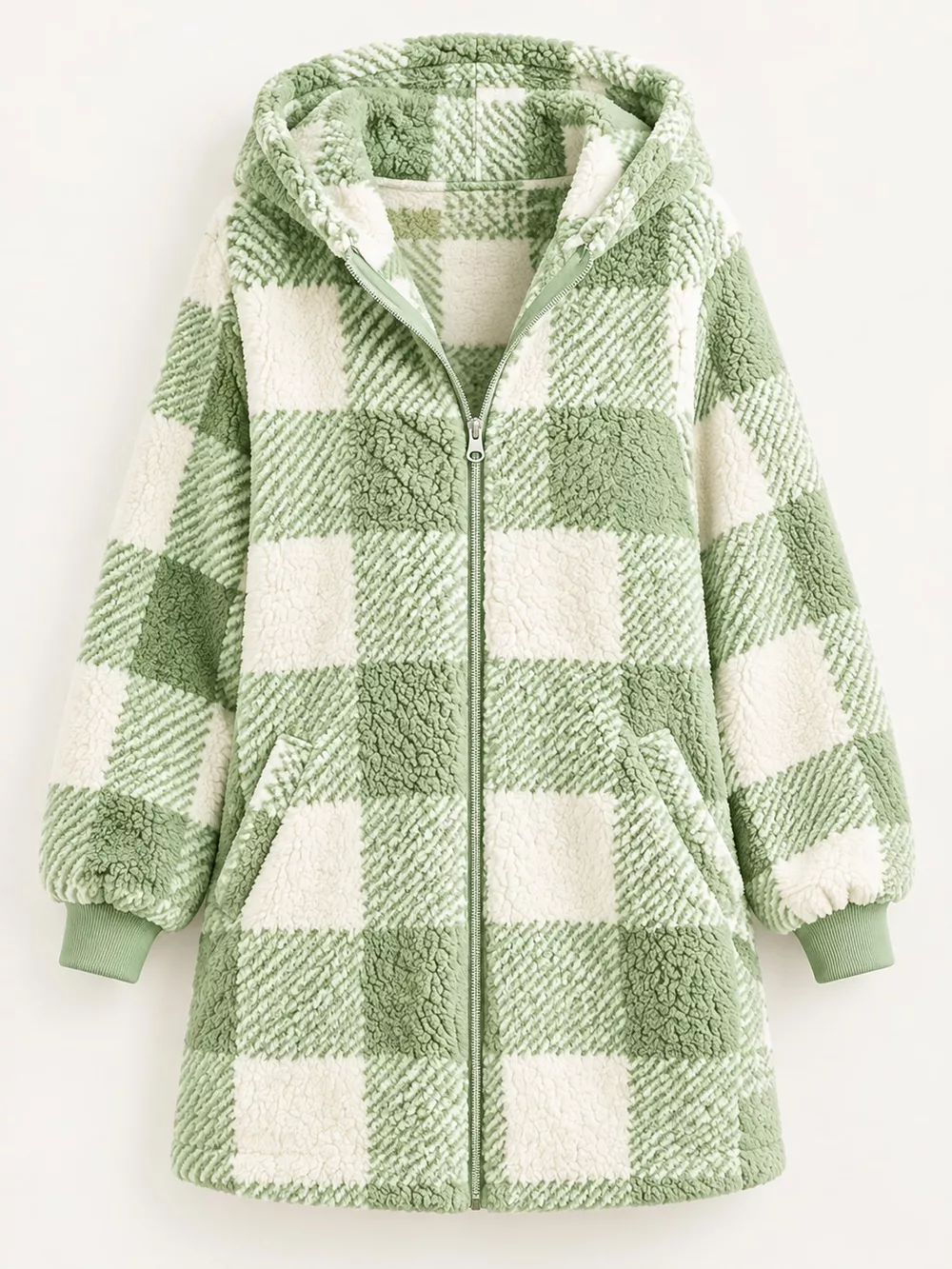 Full Size Plaid Sherpa Hooded Zip-Up Outerwear Plus Size, image 33