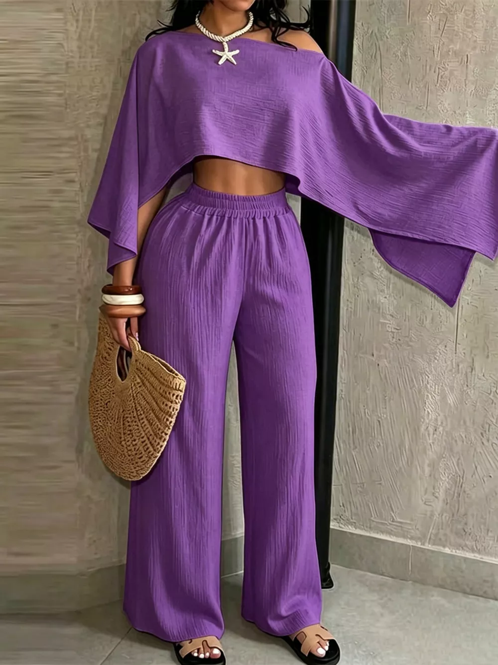 Boat Neck Crop Top and Wide-Leg Pants Set, image 46