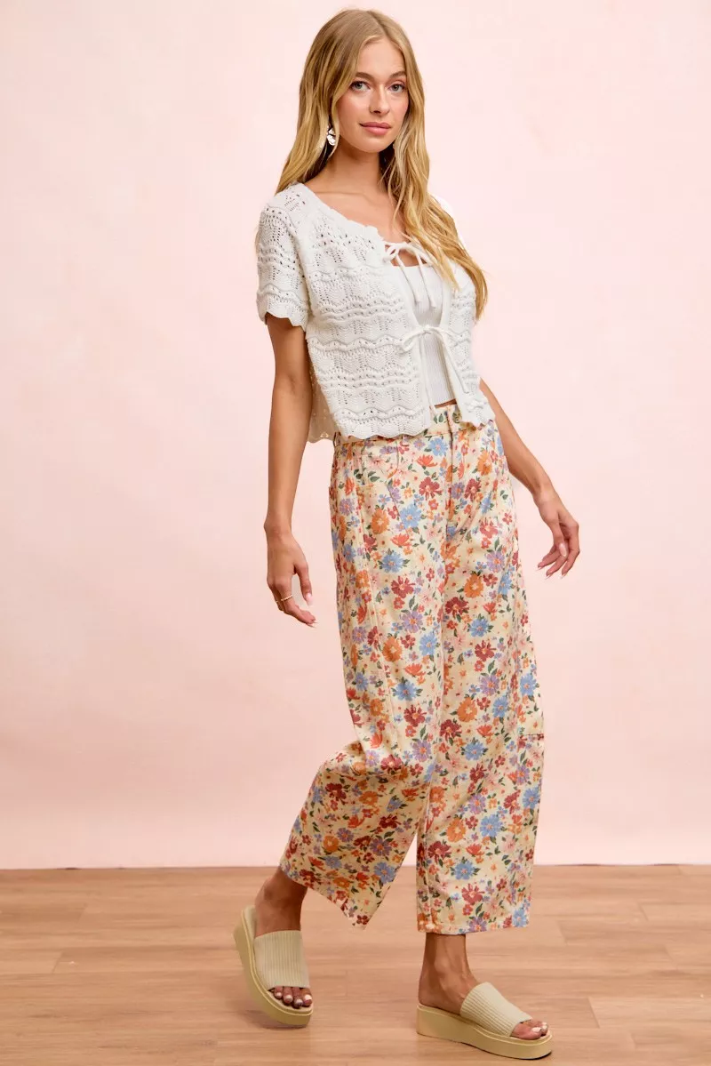BiBi Washed Floral Printed Twill Barrel Pants, image 8