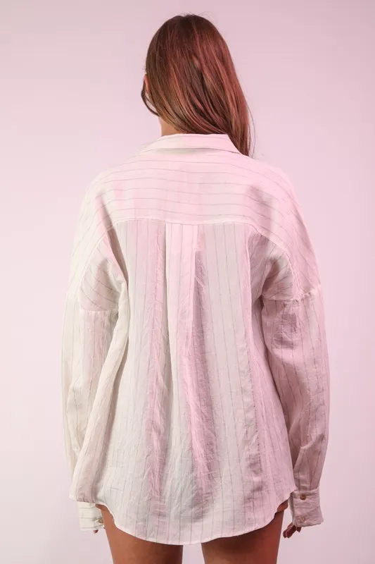 Oversized Striped Button Down Shirt Top, image 4