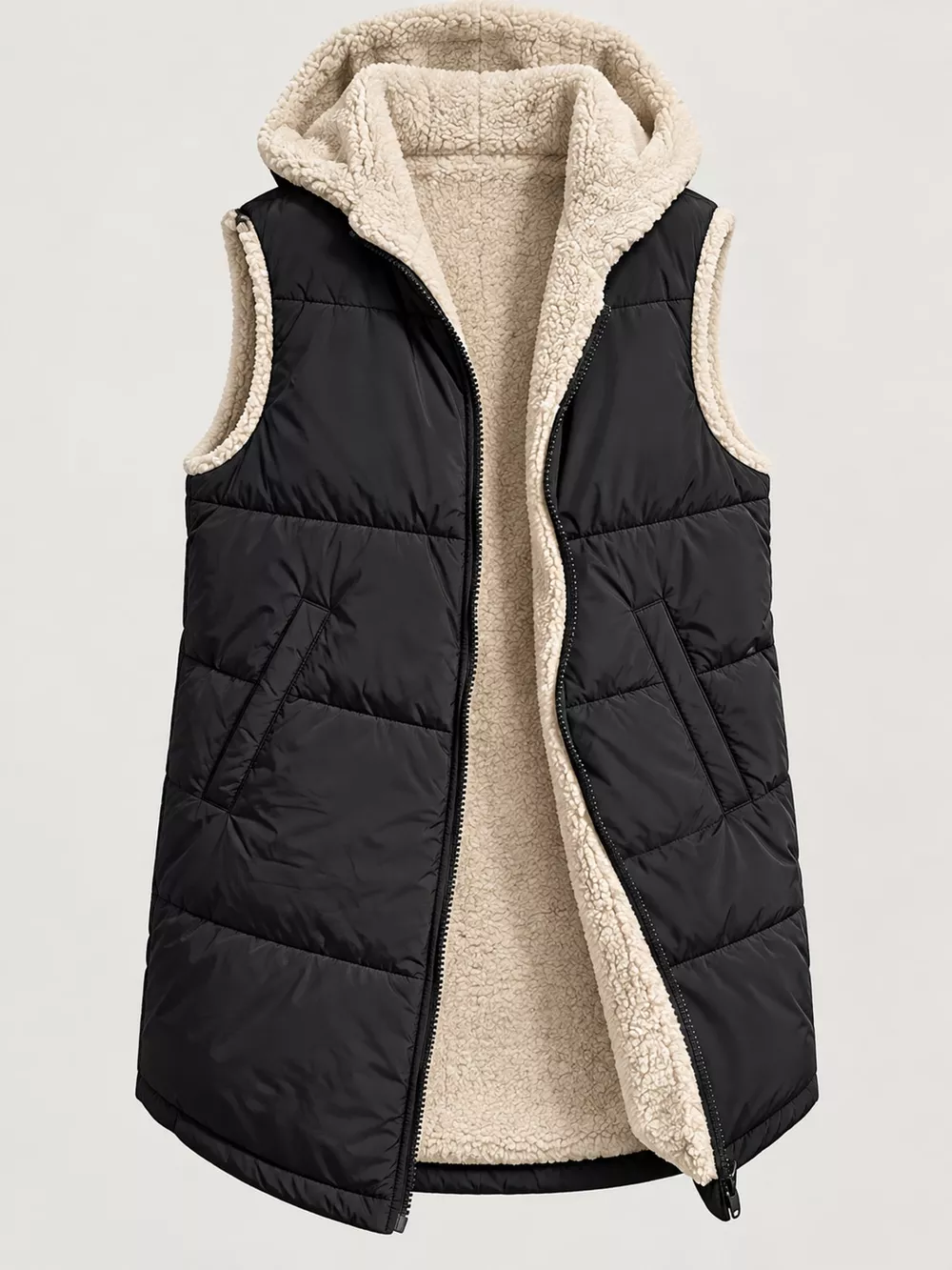 Full Size Hooded Sherpa-Lined Puffer Vest Coat Plus Size, image 11