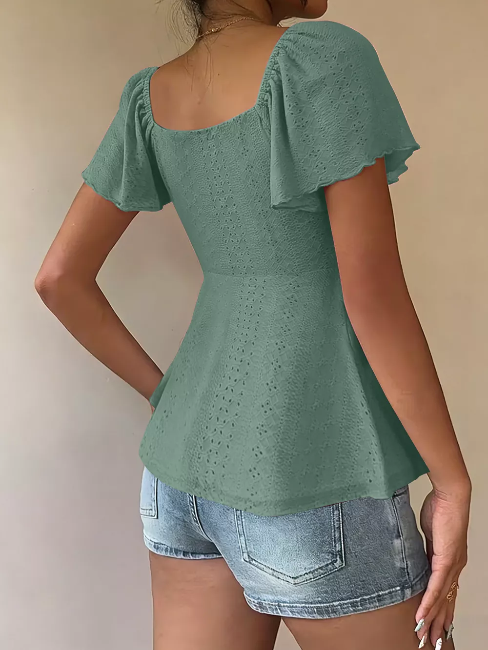 Sweetheart Neck Flutter Sleeve Top, image 14