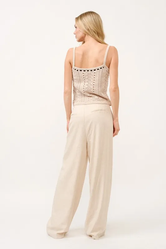 High-Rise Wide Leg Linen Blended Pants, image 8