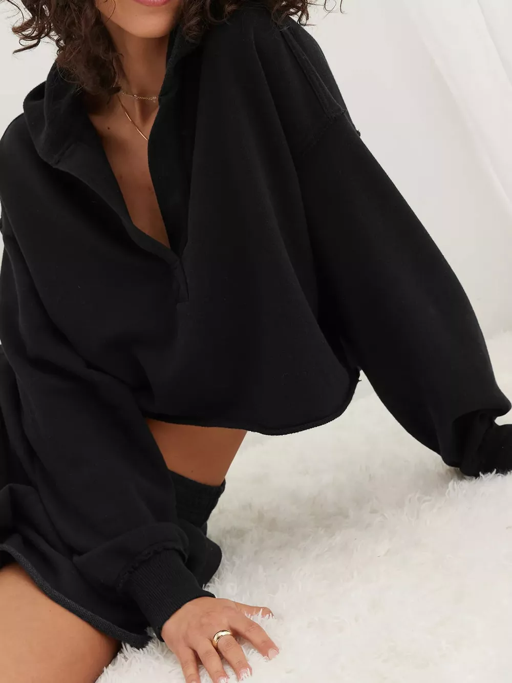 Dropped Shoulder Cropped Hoodie, image 39