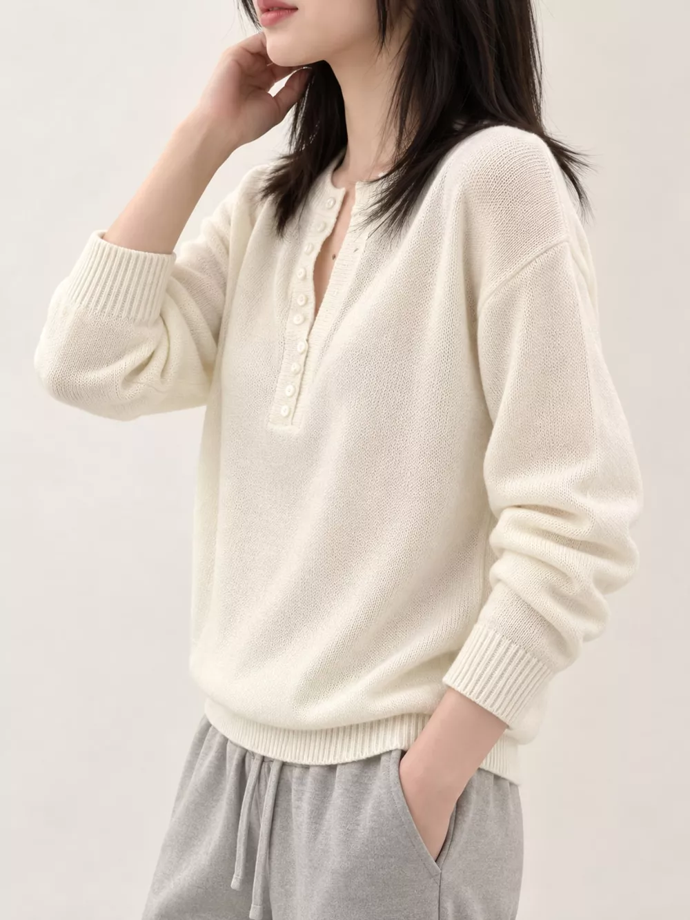 Button Detail Dropped Shoulder Sweater, image 2