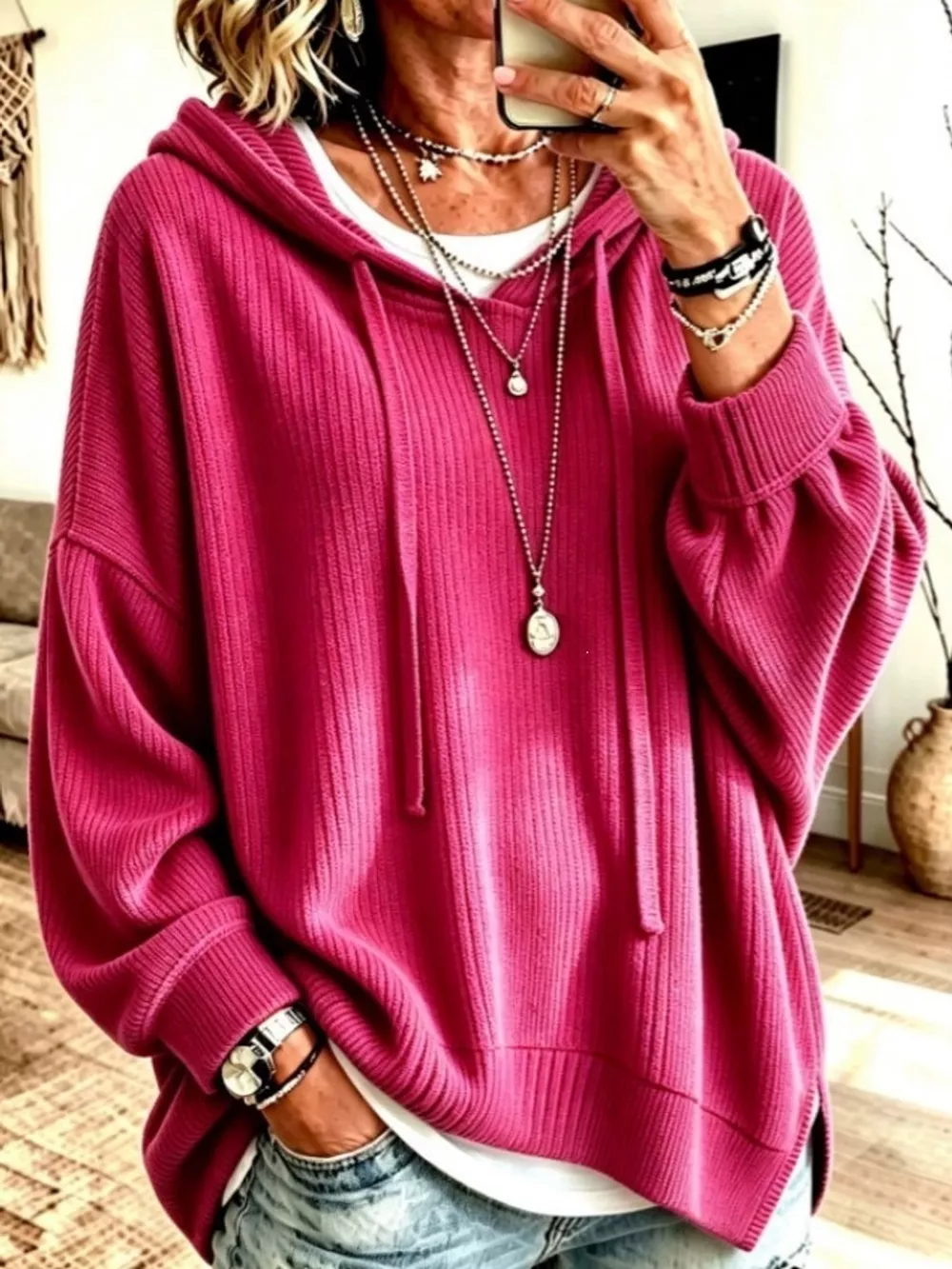 Drawstring Dropped Shoulder Hoodie, image 22