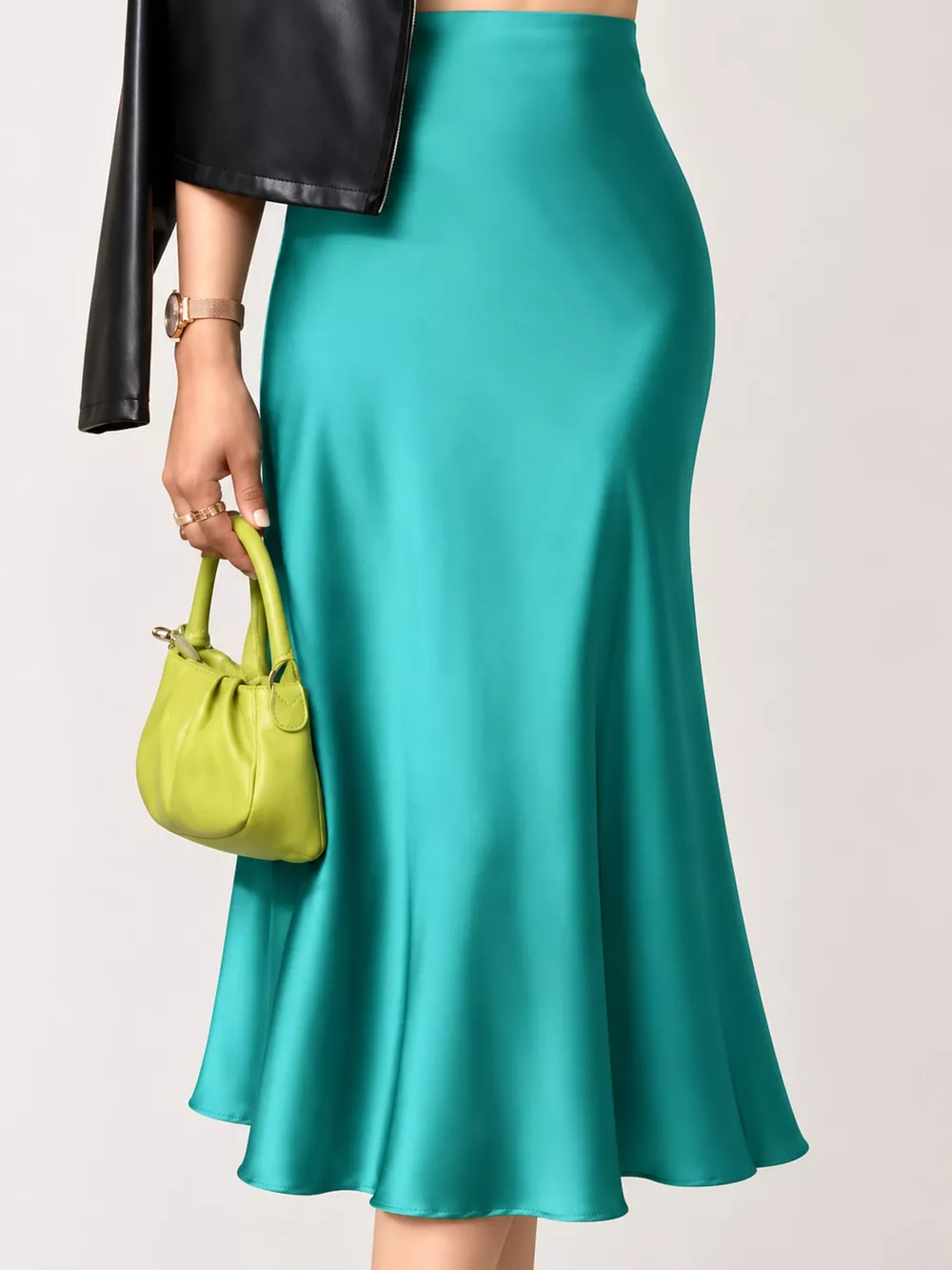 High-Waisted Satin Midi Skirt, image 32