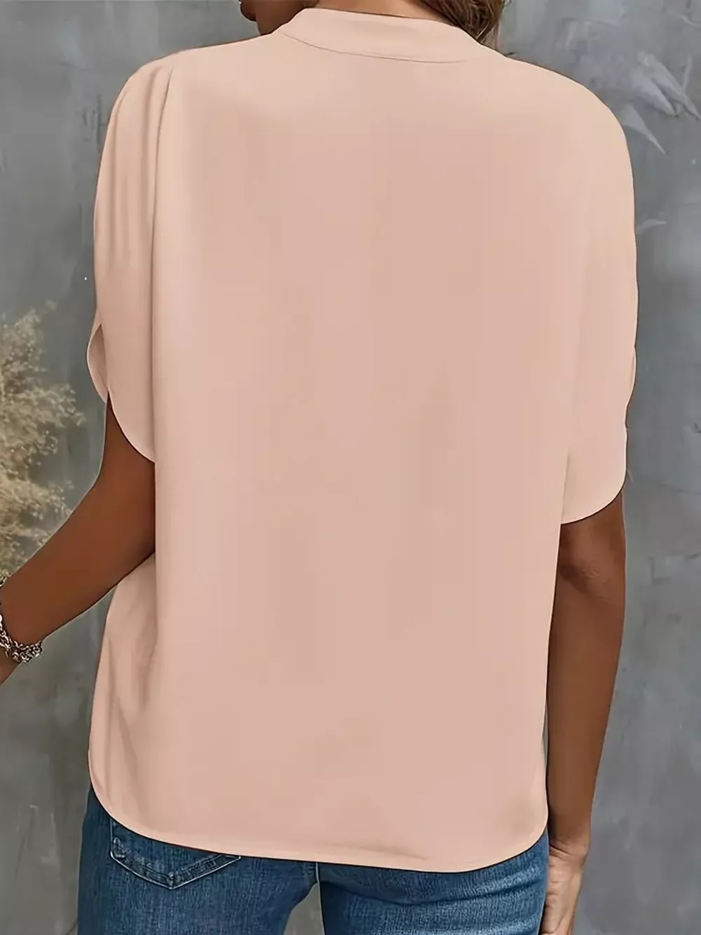 Notched Slit Short Sleeve Blouse, image 33