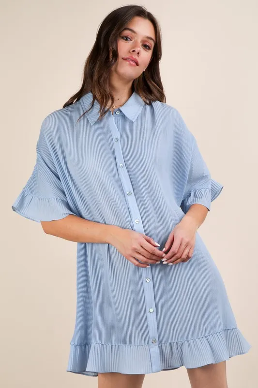 Pleated Detail Button Down Mini Dress, image 2