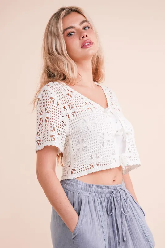 Front Tie Crochet Crop Top, image 5