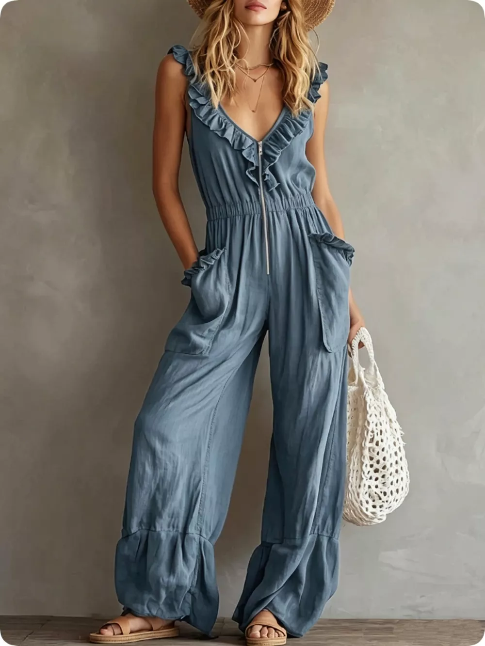 Ruffled V-Neck Wide Leg Jumpsuit, image 23