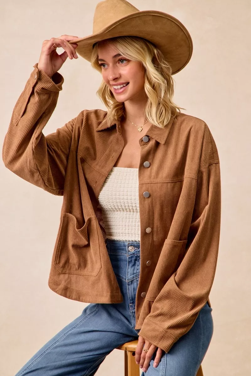 Corduroy Relaxed Fit Shacket with Back Pleat, image 10