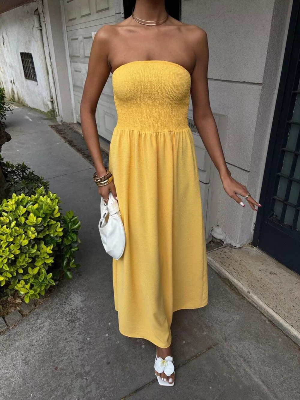 Strapless Smocked Maxi Dress, image 3