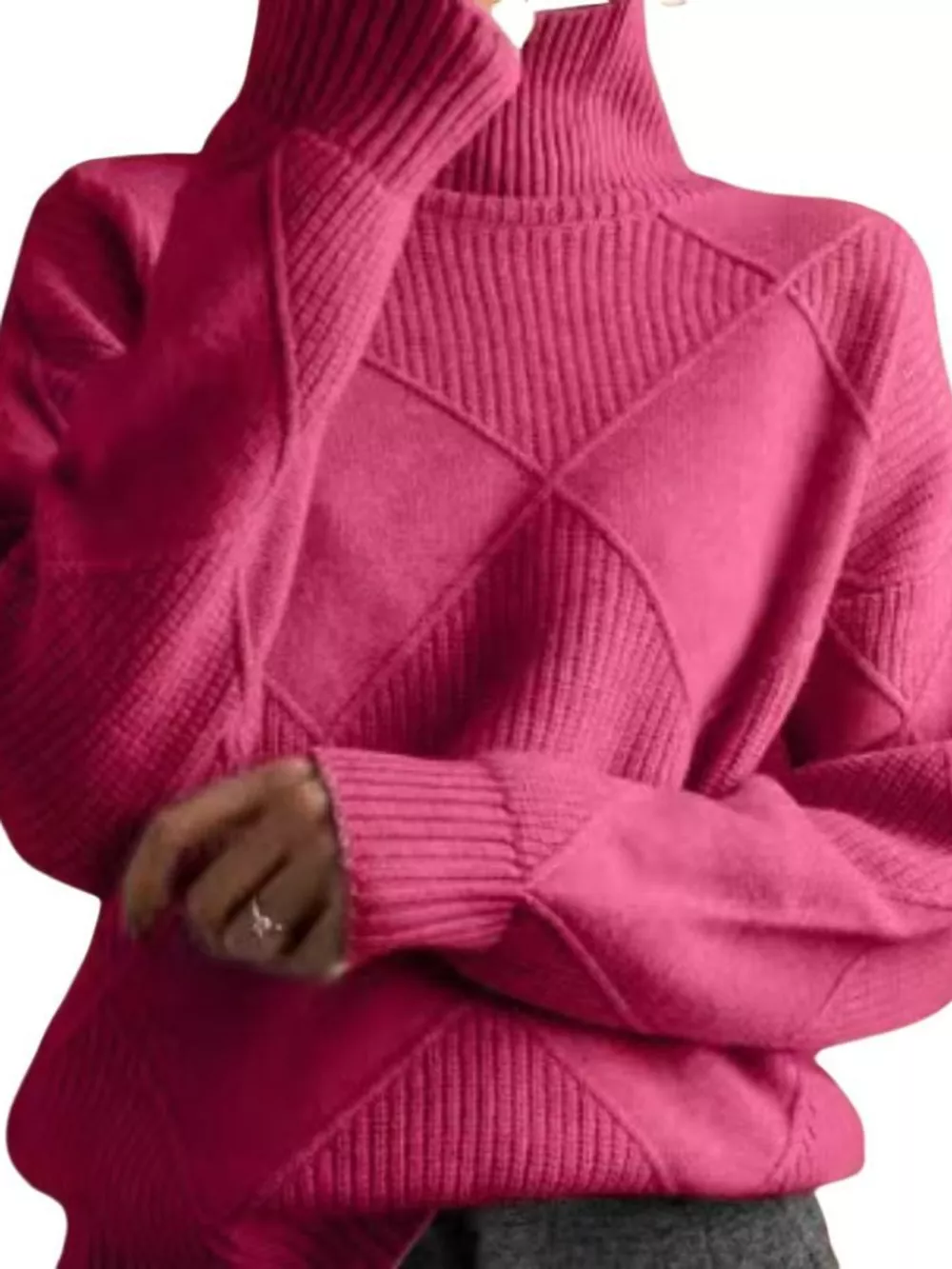 Full Size Diamond Pattern Turtleneck Sweater Plus Size, image 47