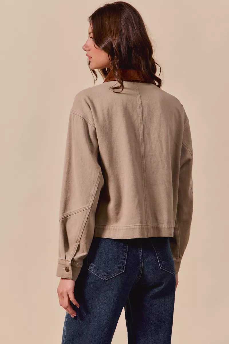 Cotton Twill Cropped Barn Jacket wtih Collar, image 14
