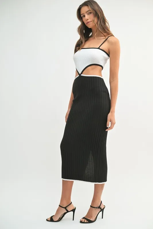 Ribbed Knit Color Block Cutout Midi Dress, image 11