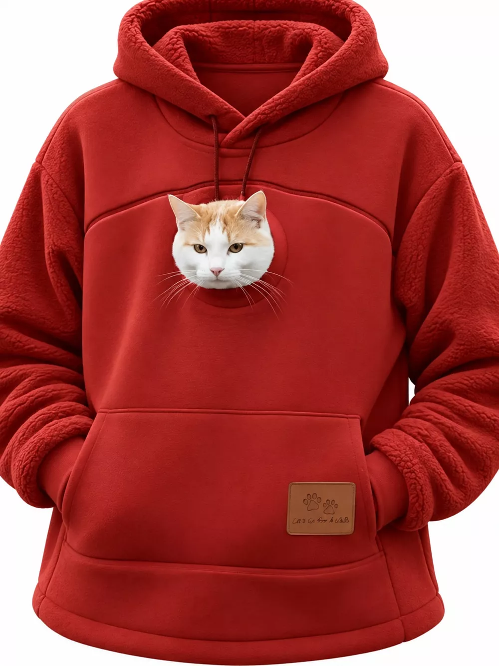 Full Size Fleece Pet-Carrying Hoodie with Cat Pouch Plus Size, image 3