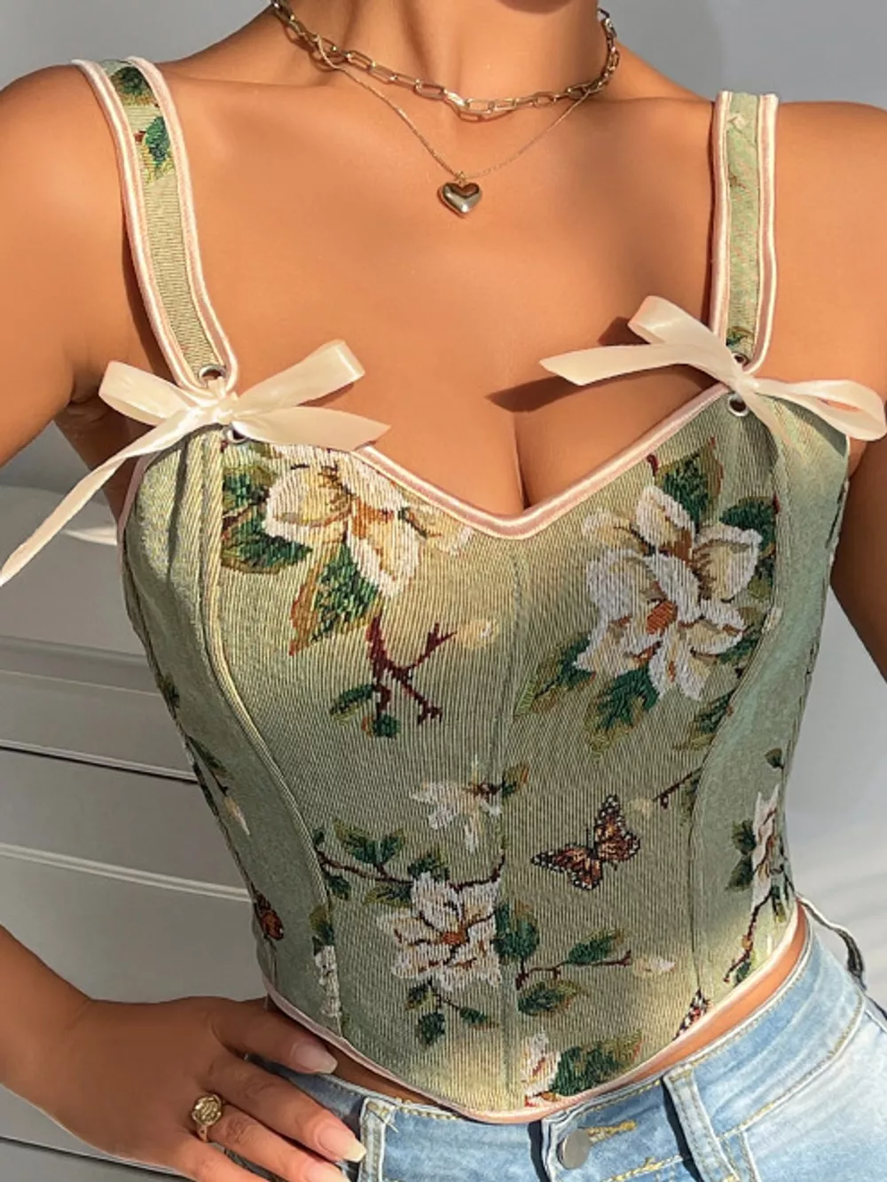 Floral Lace Up Back Tank, image 2