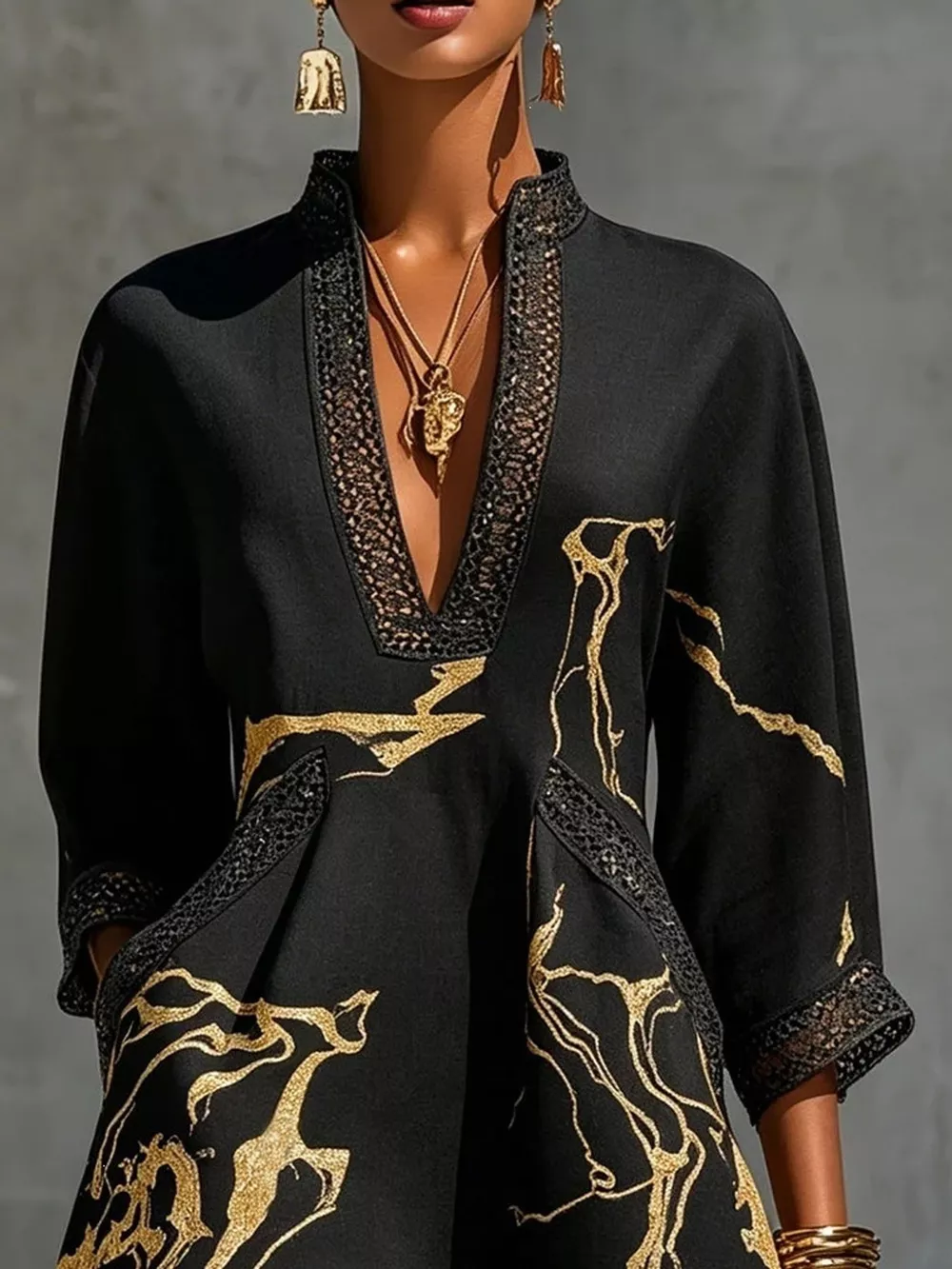 Notched 3/4 Sleeve Mini Dress, image 15