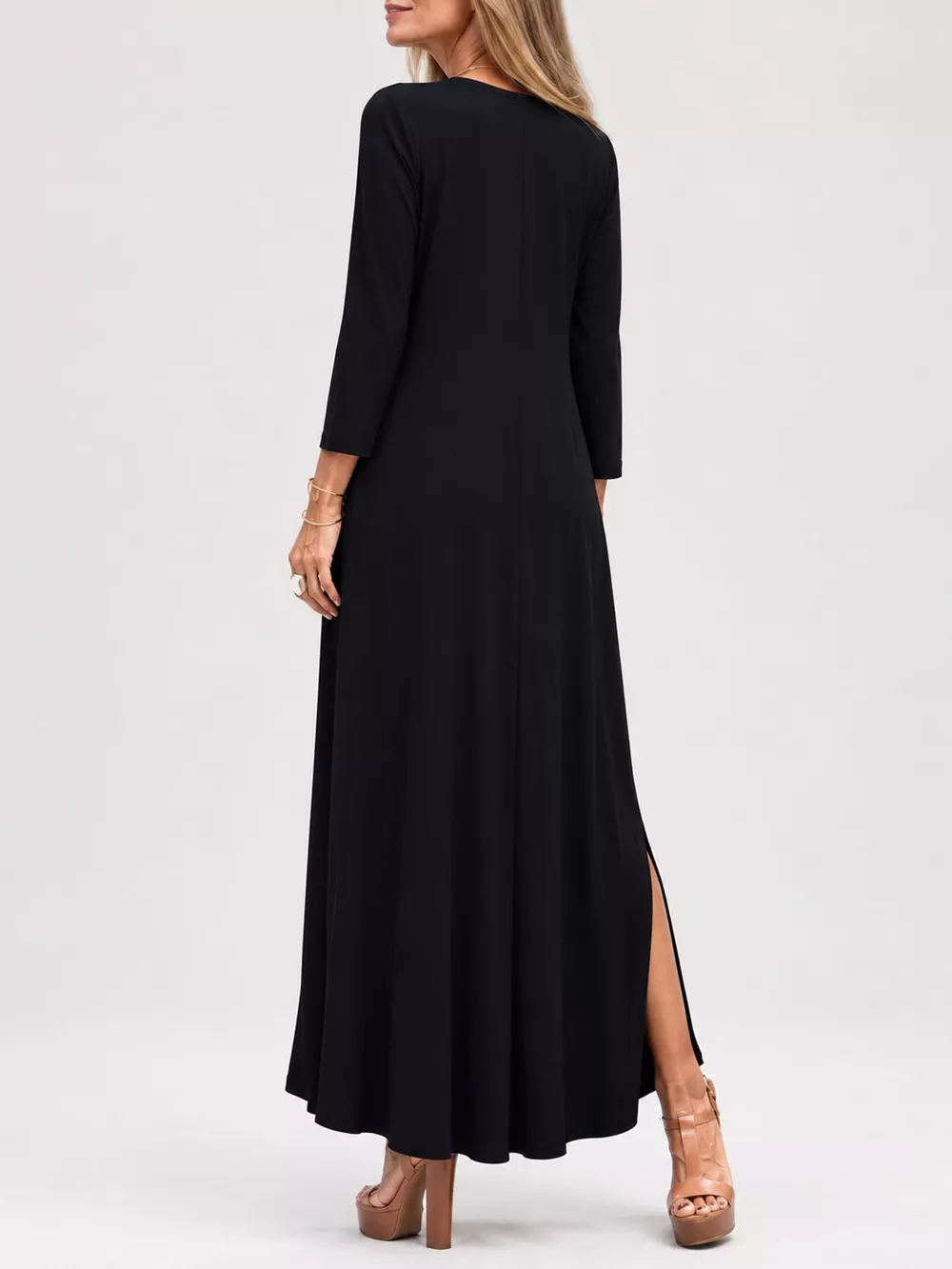 Full Size V-Neck Solid Color Casual Midi Dress Plus Size, image 3