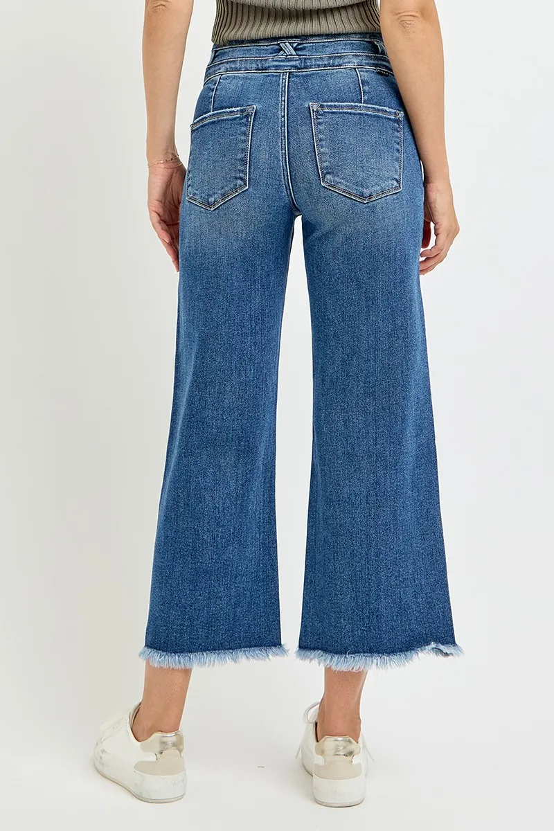 High Rise Crop Wide Leg Jeans with Wide Band Detail, image 6