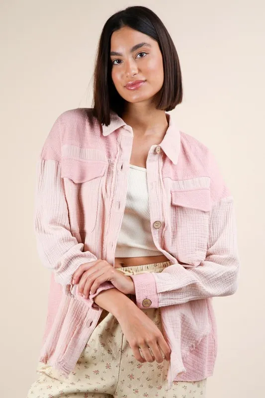Mineral Washed Oversized Gauze Shacket, image 5