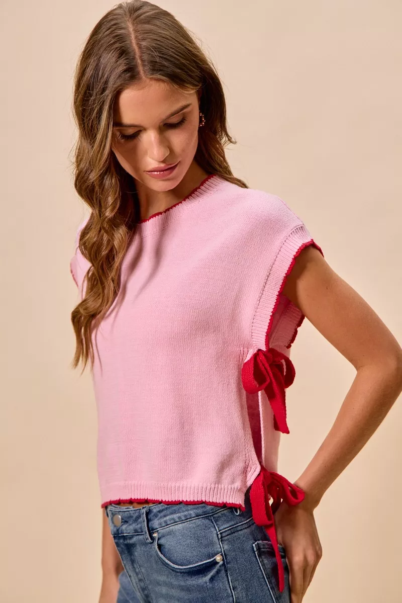 Lightweight Sweater Dolman Side Ribbon Tie Top, image 6