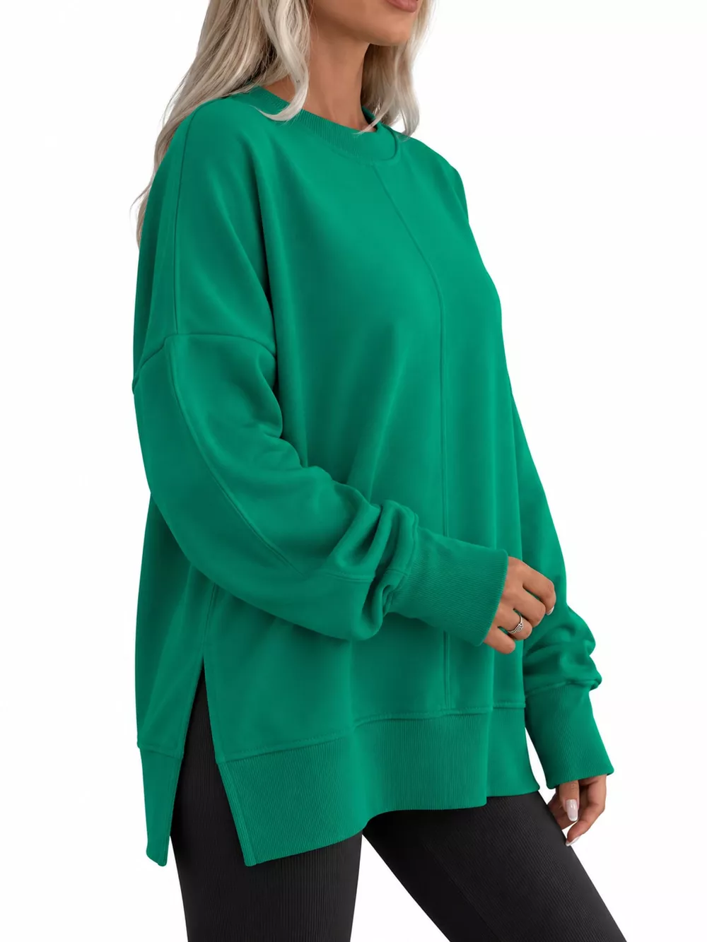 Oversized Crew Neck Sweatshirt with Side Slit, image 13