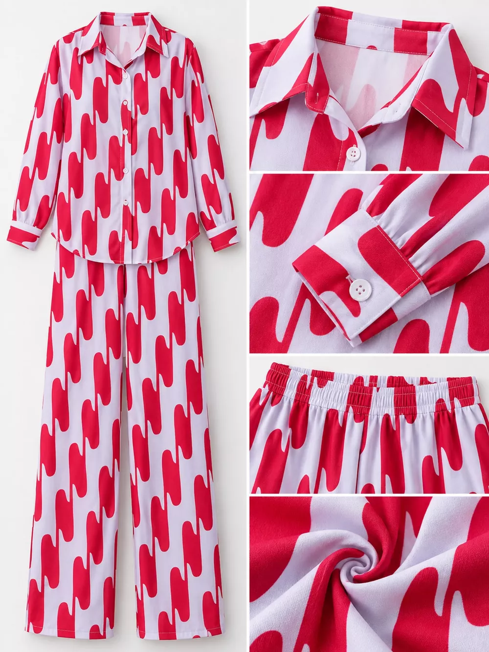 Striped Button-Down Shirt and Wide-Leg Pants Two-Piece Set, image 25
