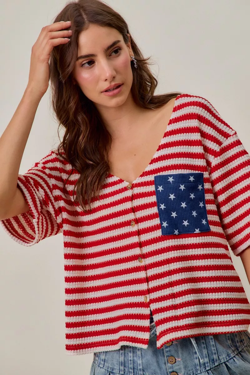 Stripe Waffle Knit Fourth Of July Cardigan Top, image 12