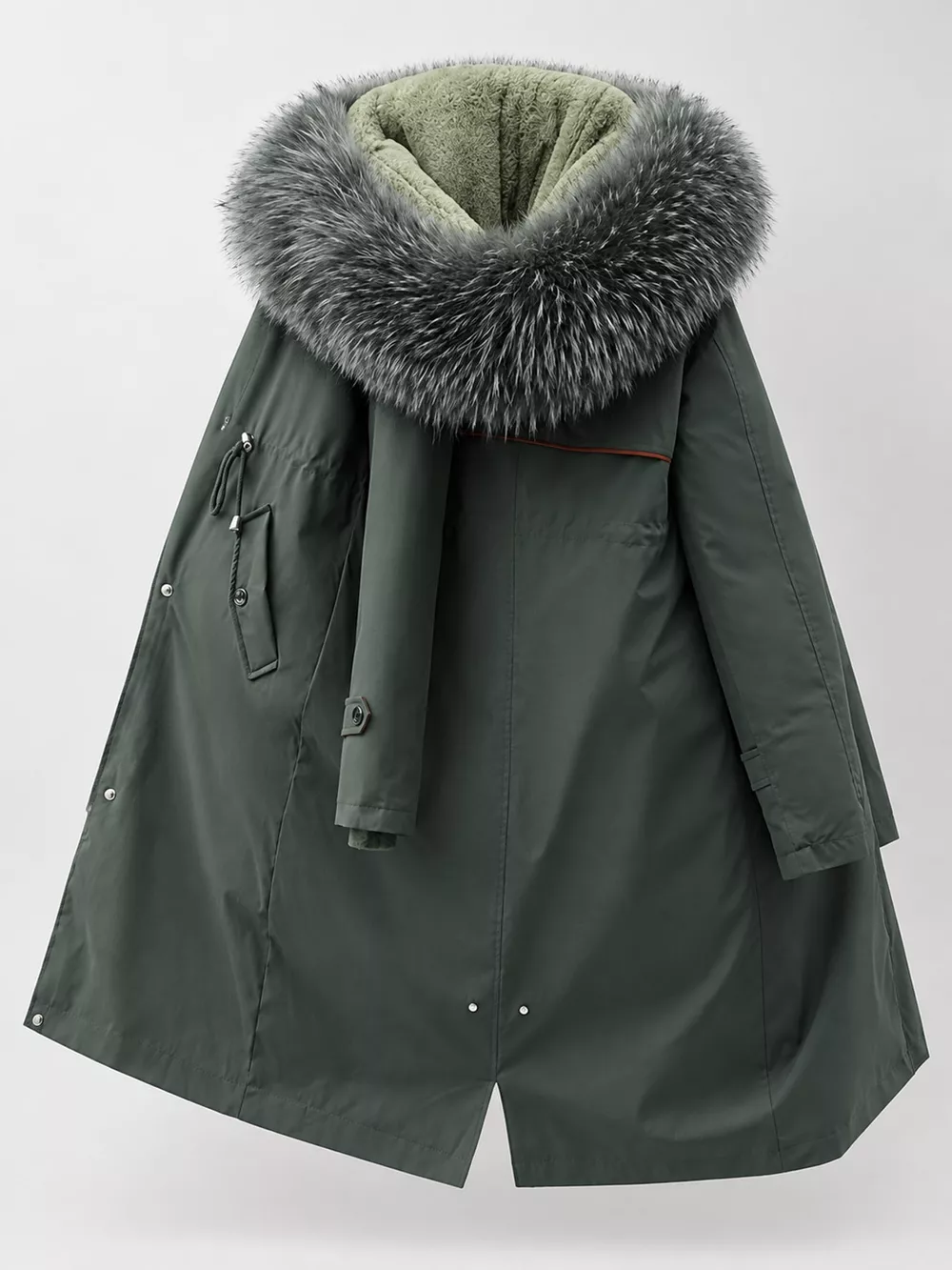 Plus Size Detachable Longline Hooded Parka with Faux Fur Trim and Drawstring Waist, image 20