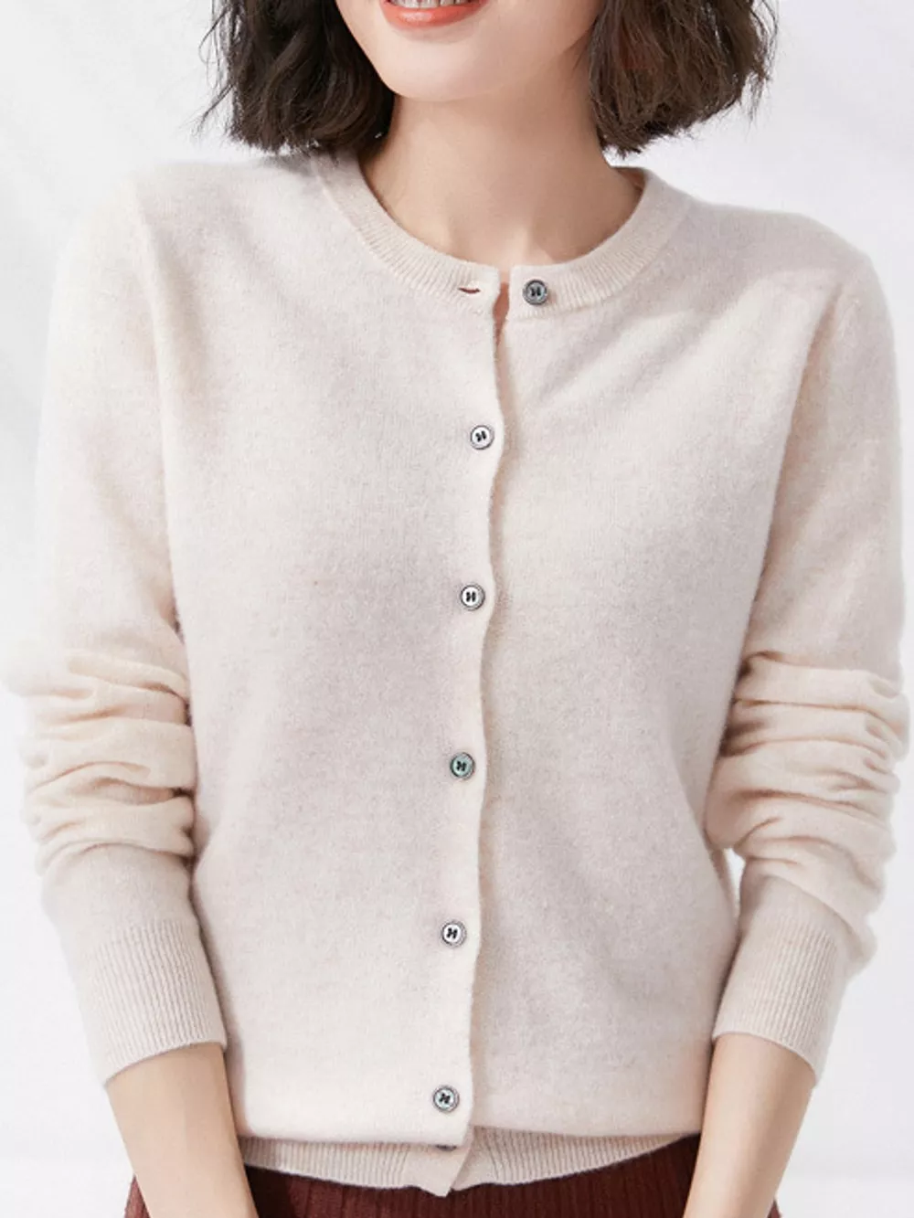 Crew Neck Button-Down Cardigan