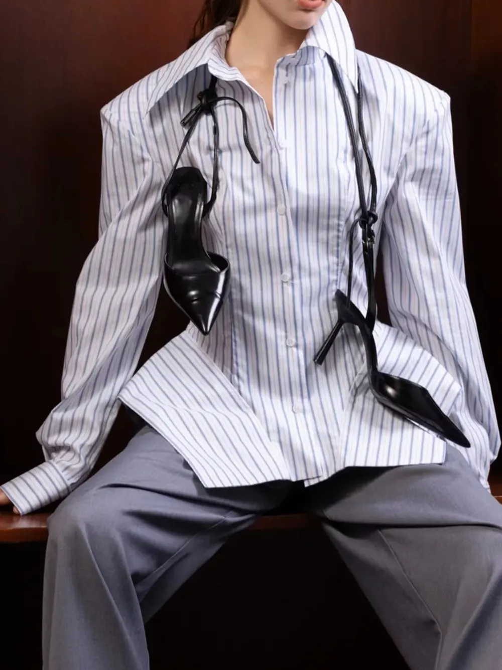 Striped Button Up Long Sleeve Shirt, image 7