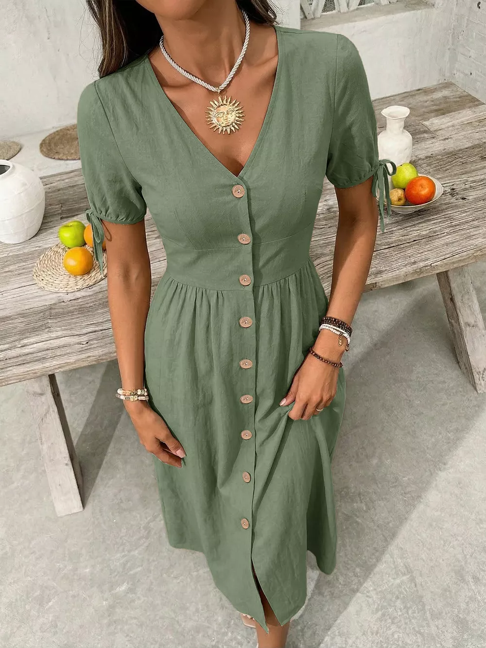 Button-Down Short Sleeve Midi Dress, image 13