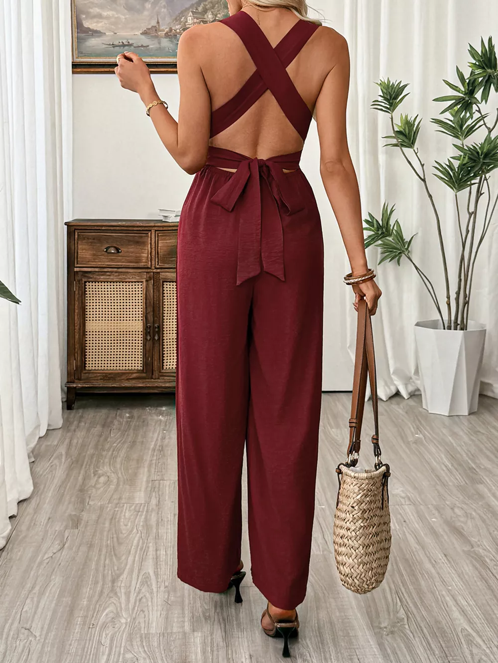 V-Neck Sleeveless Wide Leg Jumpsuit, image 9