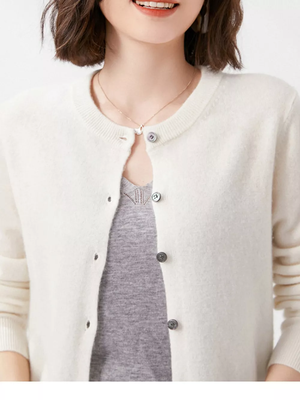 Crew Neck Button-Down Cardigan, image 3