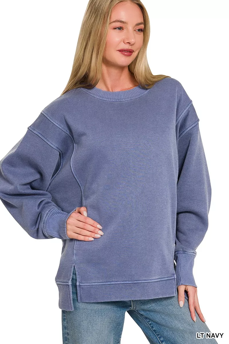Pigment Dye Exposed-seam Fleece Sweatshirt
