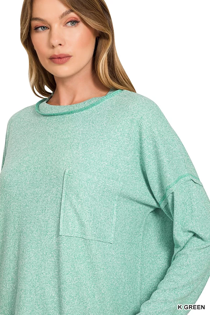 Soft Melange Hacci Round-Neck Long Sleeve T-Shirt, image 4