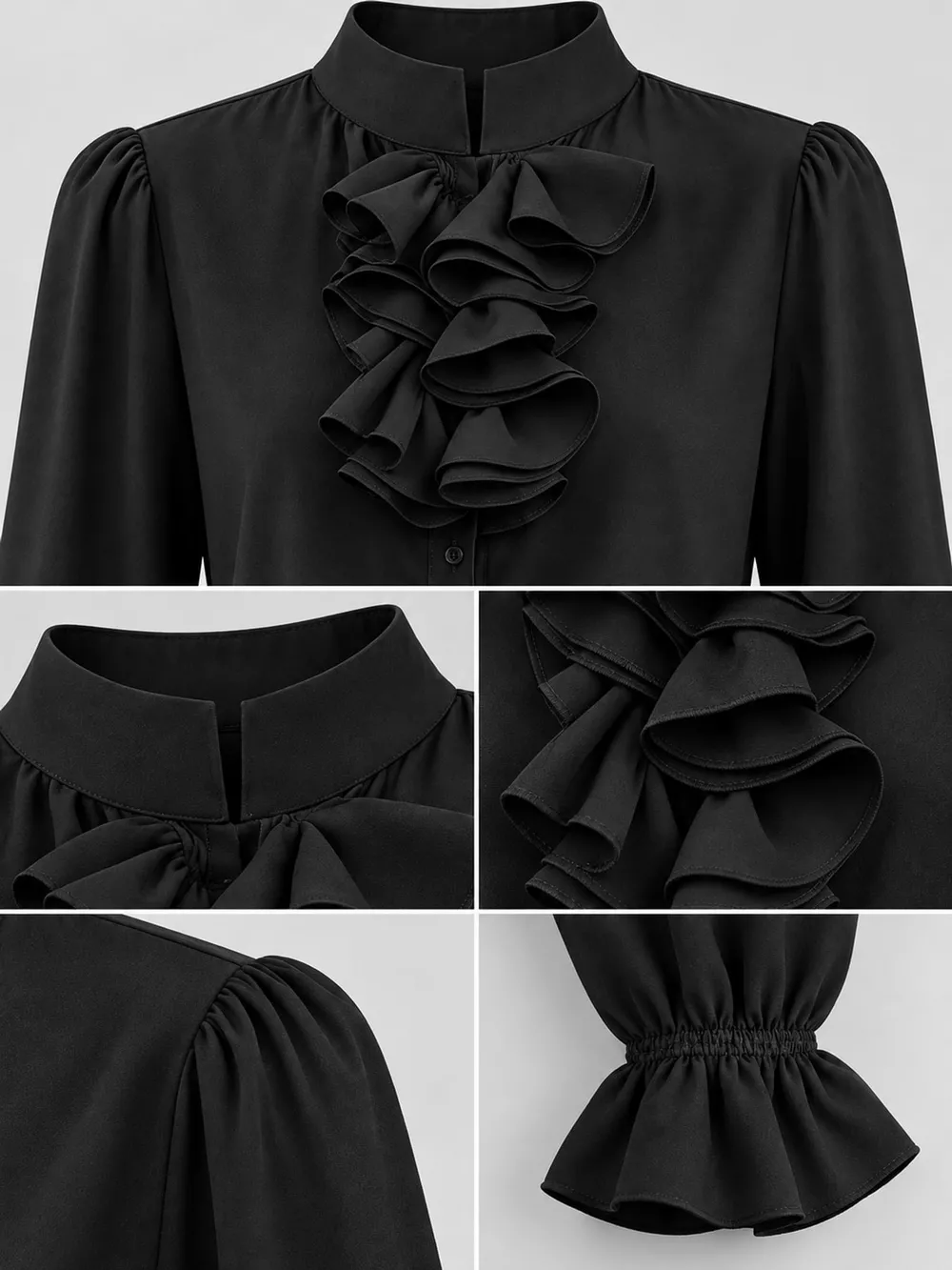 Ruffled Stand-Collar Blouse with Long Lantern Sleeves, image 15