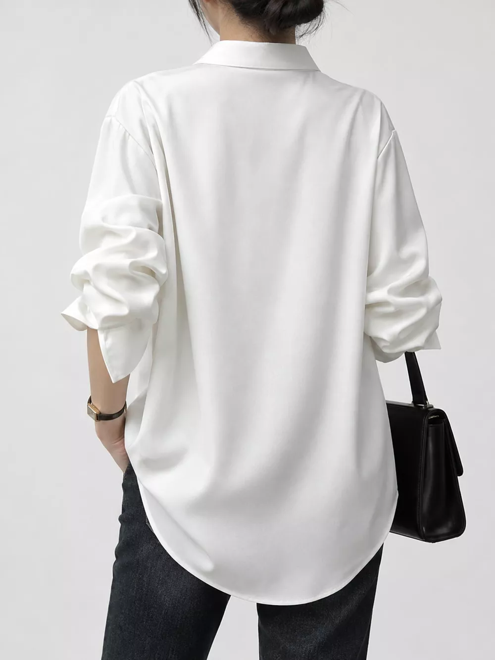 Satin Button-Down Long Sleeve Shirt, image 5