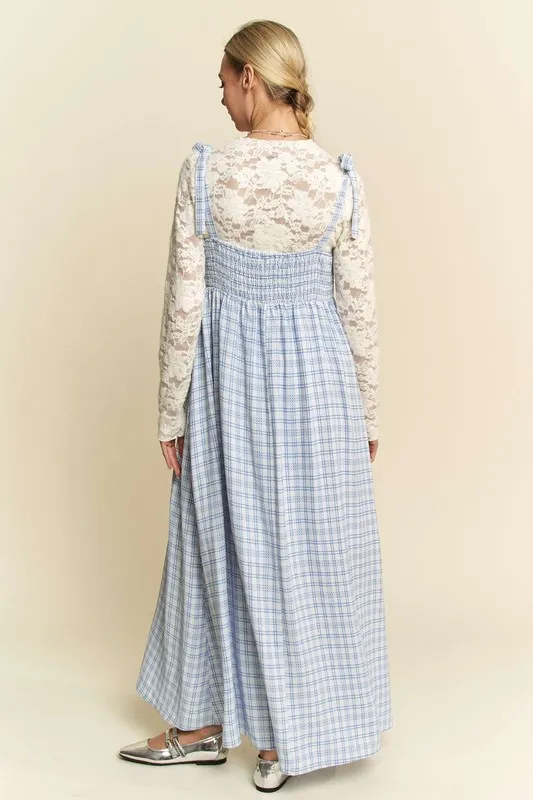 Plaid Smocking Sleeveless Maxi Dress, image 3