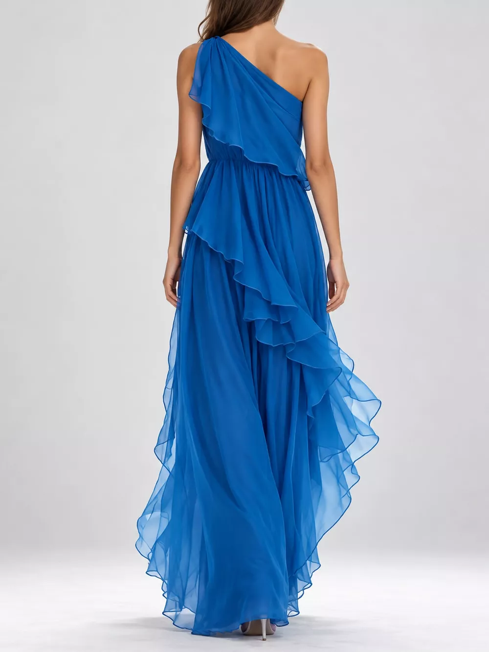 One-Shoulder Ruffled Chiffon Maxi Dress, image 18