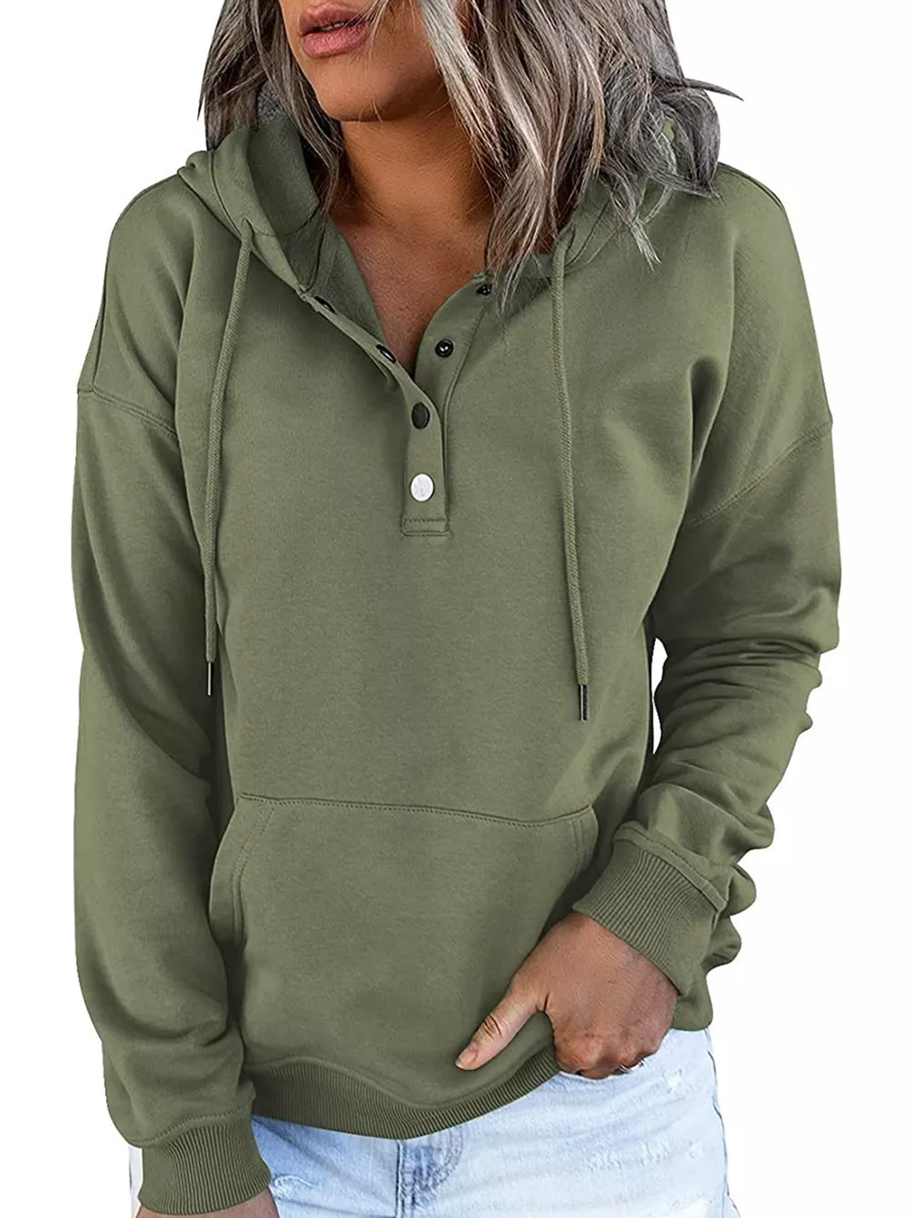 Full Size Kangaroo Pocket Dropped Shoulder Hoodie Plus Size, image 17