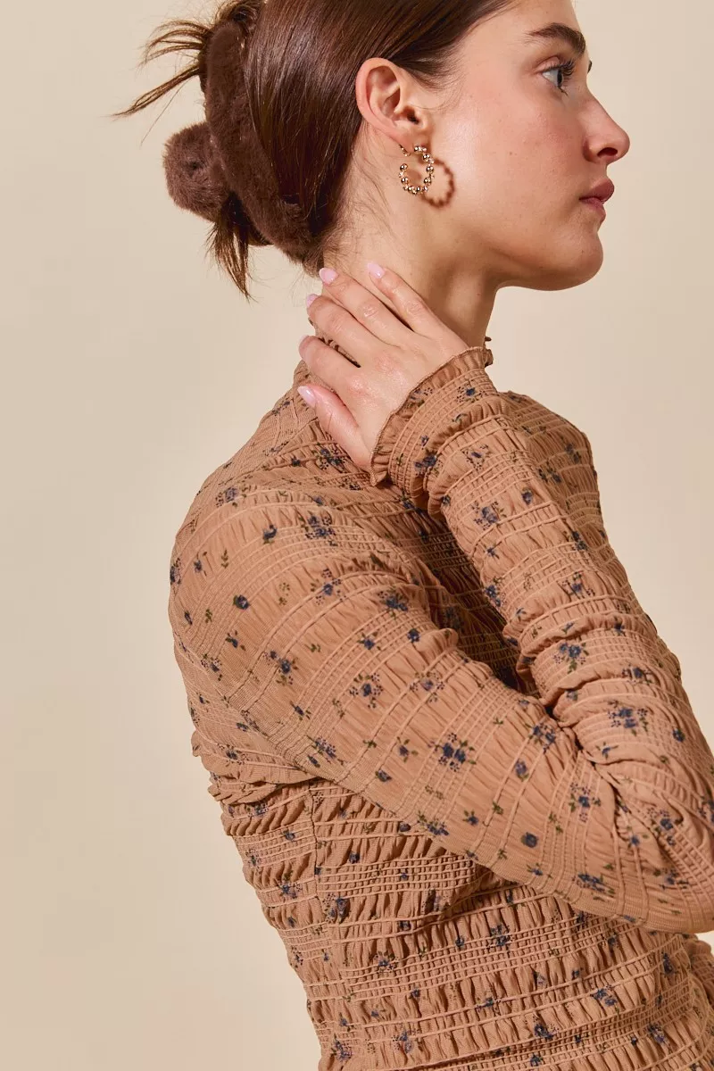 Floral Print Textured Long Sleeve Knit Top, image 6