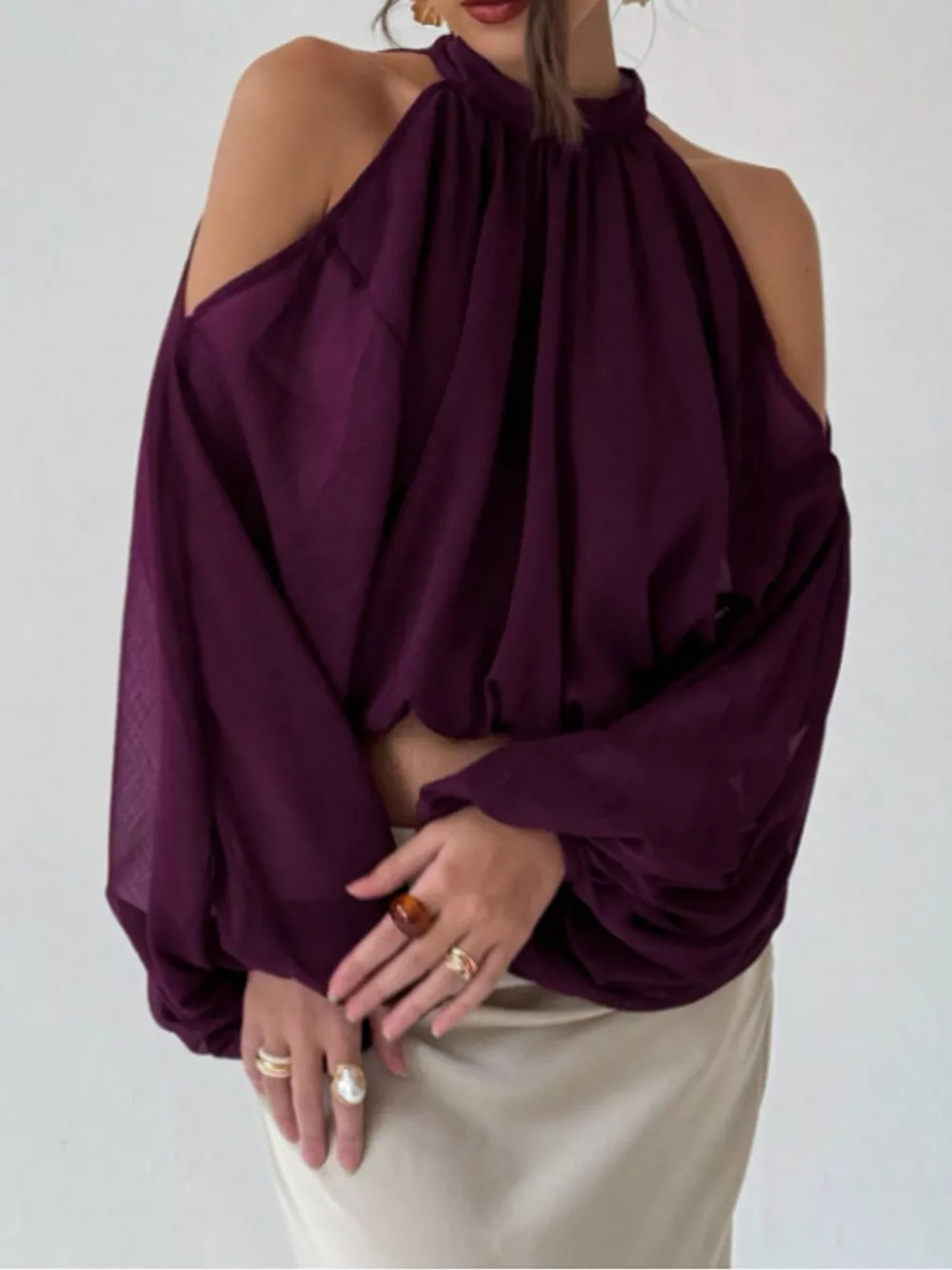 Cold-Shoulder Long Sleeve Blouse, image 17