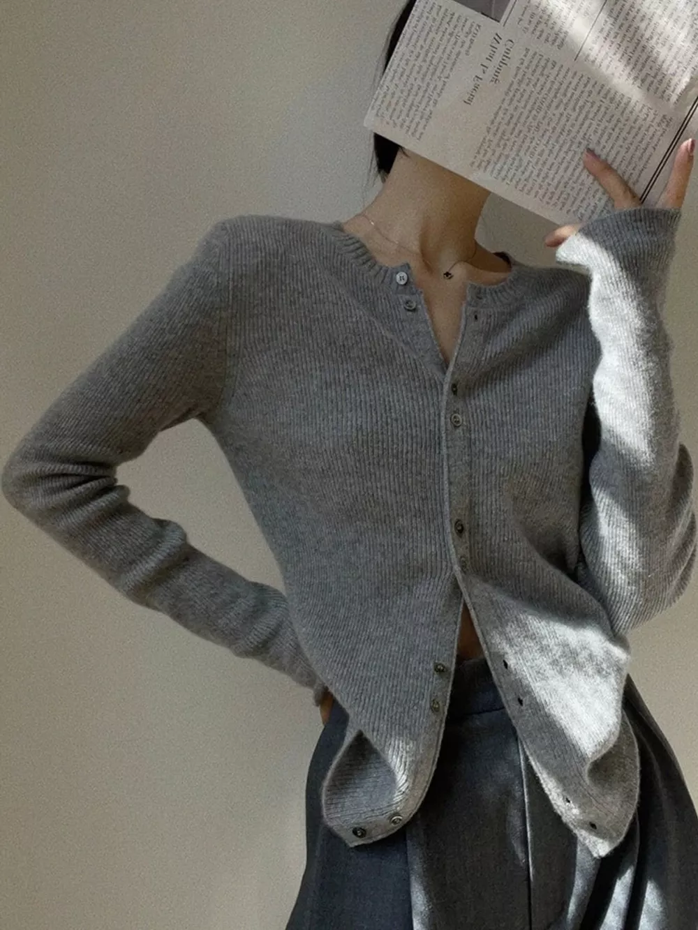 Ribbed Knit Button-Down Cardigan, image 4